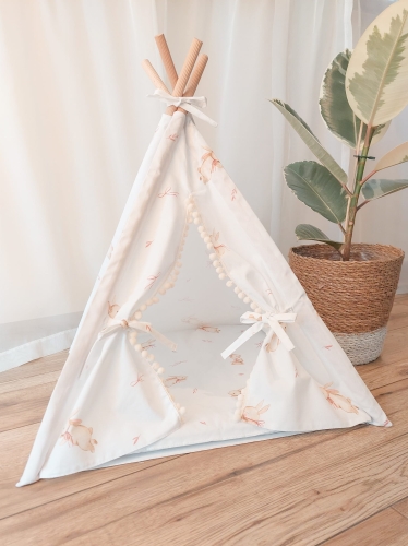 Tipi namiot 55cm Bunny Land, dla królika, świnki morskiej, szynszyli, styl boho, wzór w króliki